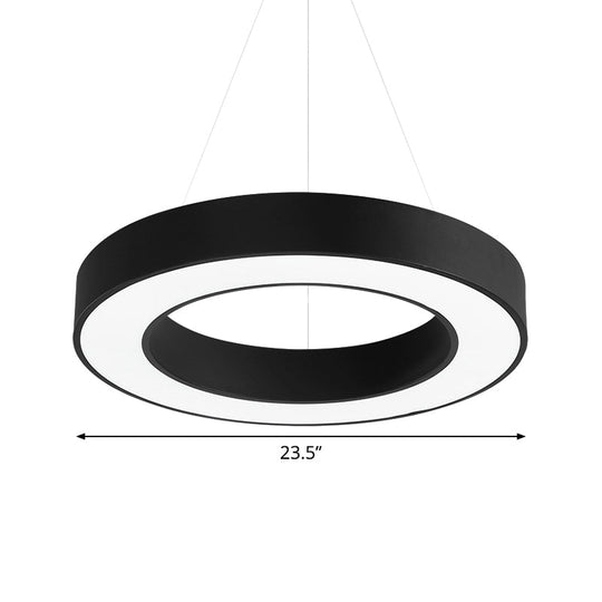 Minimalist Black Led Pendant Light For Office With Thick Circle Iron Design