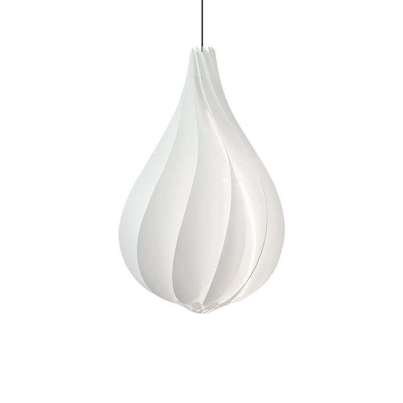 Sleek Ribbed Droplet Pendant Led Light Kit: Modern Acrylic White Hanging For Living Room