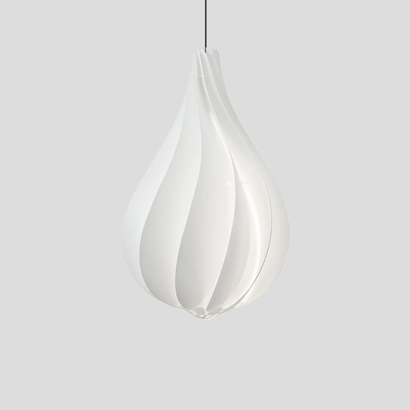 Sleek Ribbed Droplet Pendant Led Light Kit: Modern Acrylic White Hanging For Living Room