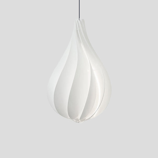 Sleek Ribbed Droplet Pendant Led Light Kit: Modern Acrylic White Hanging For Living Room
