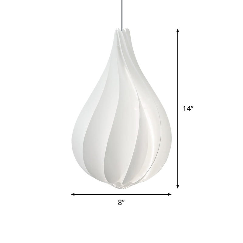 Sleek White Ribbed Pendant Light Kit With Acrylic Droplet Design - Perfect For Sitting Room Or