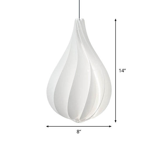 Sleek White Ribbed Pendant Light Kit With Acrylic Droplet Design - Perfect For Sitting Room Or