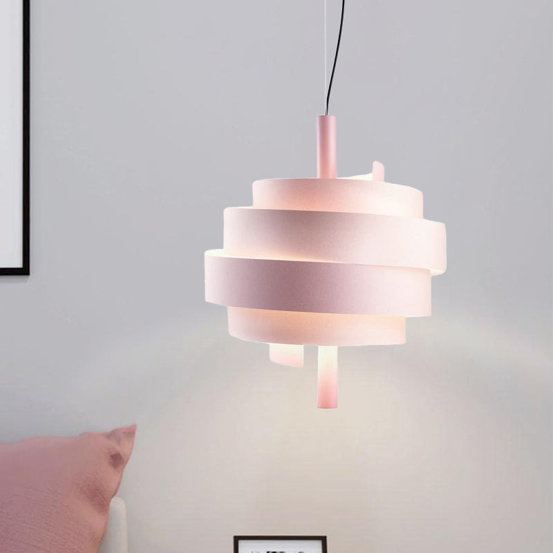 Modern Pink/Green/White Twirling Pendant Lamp - Stylish Metallic Hanging Light Fixture Pink