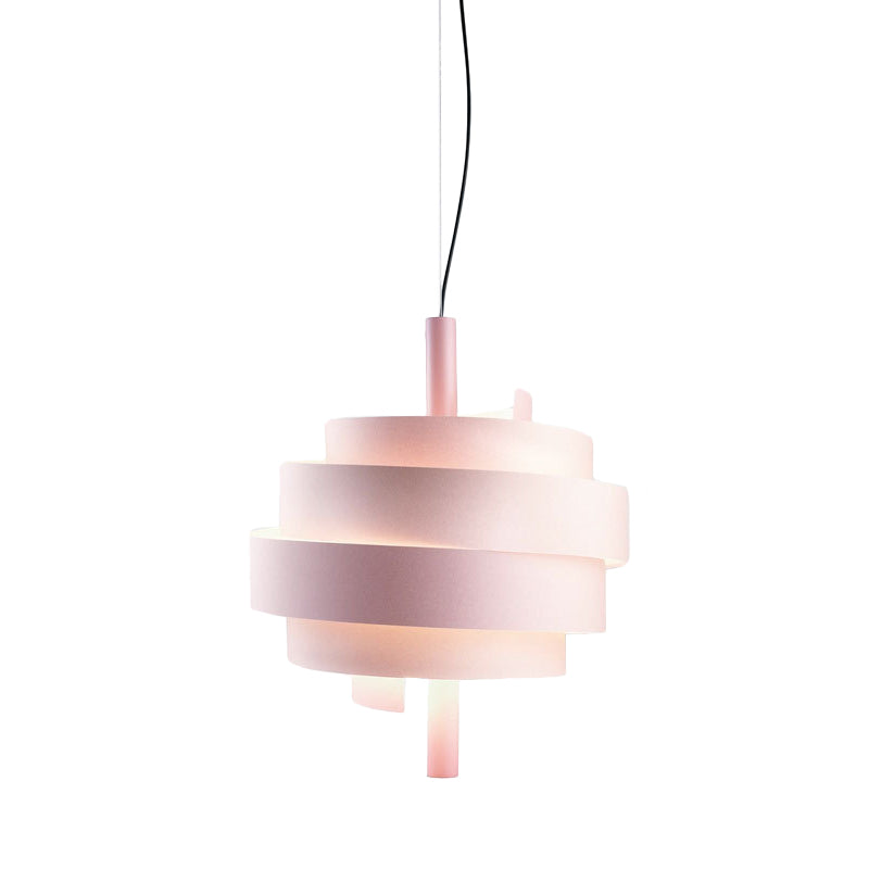 Modern Pink/Green/White Twirling Pendant Lamp - Stylish Metallic Hanging Light Fixture For Dining