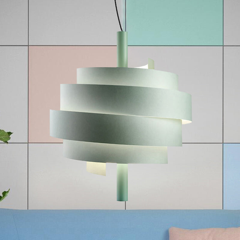 Modern Pink/Green/White Twirling Pendant Lamp - Stylish Metallic Hanging Light Fixture For Dining