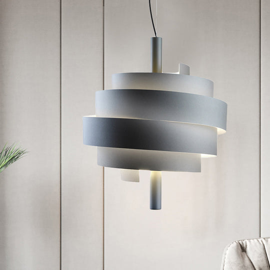 Modern Pink/Green/White Twirling Pendant Lamp - Stylish Metallic Hanging Light Fixture Blue