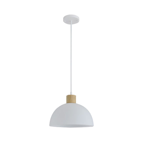 Simplicity Single White Acrylic Bowl Pendant Light With Wood Cap - Hanging Suspension