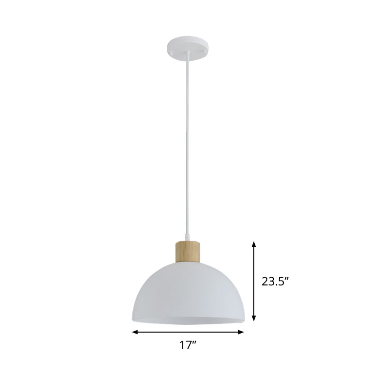 Simplicity Single White Acrylic Bowl Pendant Light With Wood Cap - Hanging Suspension
