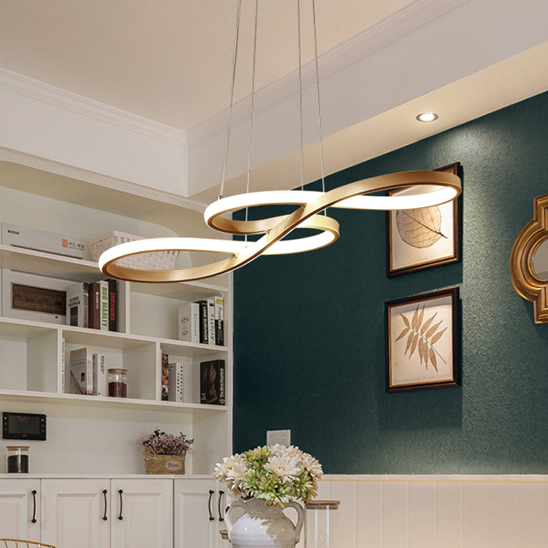 Modernist Gold Kitchen Chandelier Ceiling Pendant Light With Silica Gel And Led Closed Curve Design