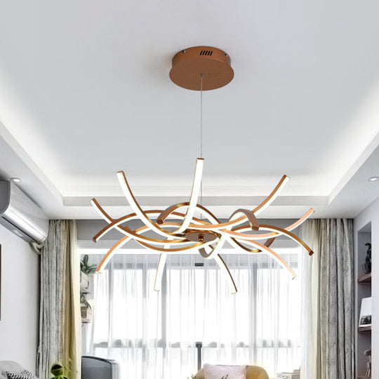 Modern Aluminum Gold Led Chandelier: Interwoven Design 23.5’/27.5’ Wide Warm/White Light