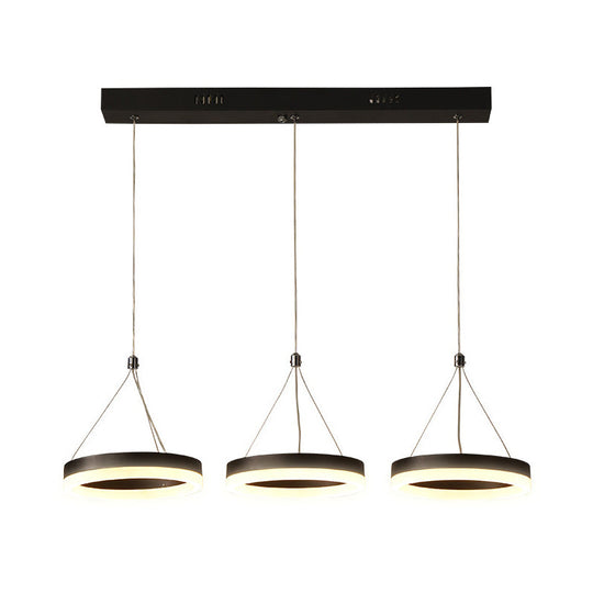 Modern Style Circular Acrylic Pendant With 3 Black Led Multi Lights - Ceiling Hanging Fixture