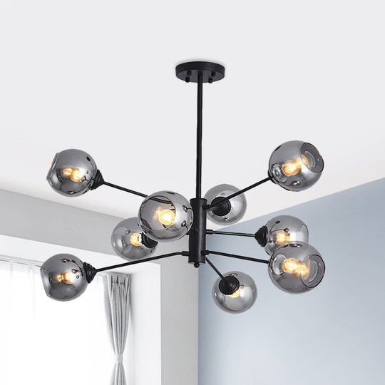 Smoke Grey Glass Ball Chandelier - Postmodernism Style 9-Head Black Pendant Ceiling Light Gray