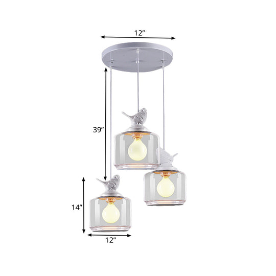 Clear Glass Pendant Lighting Nordic Style - 3 Bulbs White Multi Light Ceiling Fixture With Resin