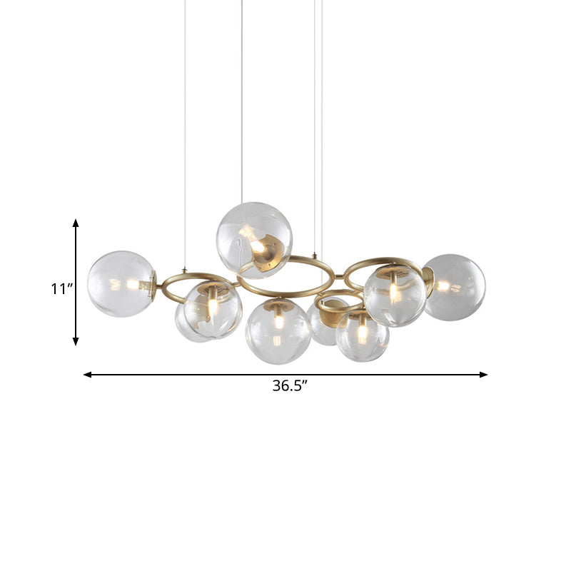 Modern Iron 9-Light Gold Chandelier With Bubble Glass Shades