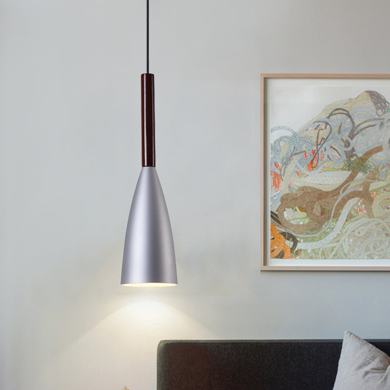Modern Grey Trumpet Pendulum Light - Nordic Design 1 Head Aluminum Ceiling Pendant For Bedside