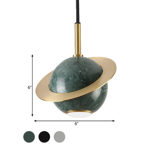 Green/White/Black-Brass Mini Planet Pendant Lamp - Modern Marble Ceiling Light With 1 Bulb