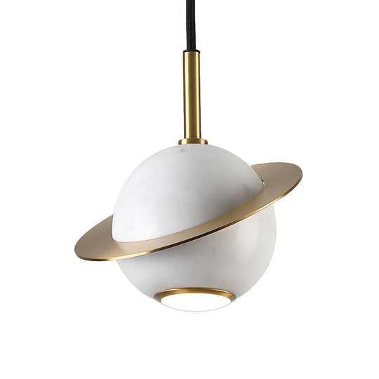 Green/White/Black-Brass Mini Planet Pendant Lamp - Modern Marble Ceiling Light With 1 Bulb
