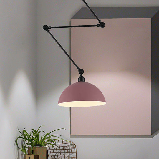 Macaron Iron Swing Arm Pendant Light With Vibrant Green/Red Bowl Shade - Ideal For Dining Tables