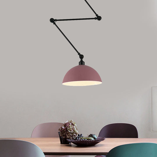 Macaron Iron Swing Arm Suspension Pendant Light With Green/Red Bowl Shade - Perfect For Dining