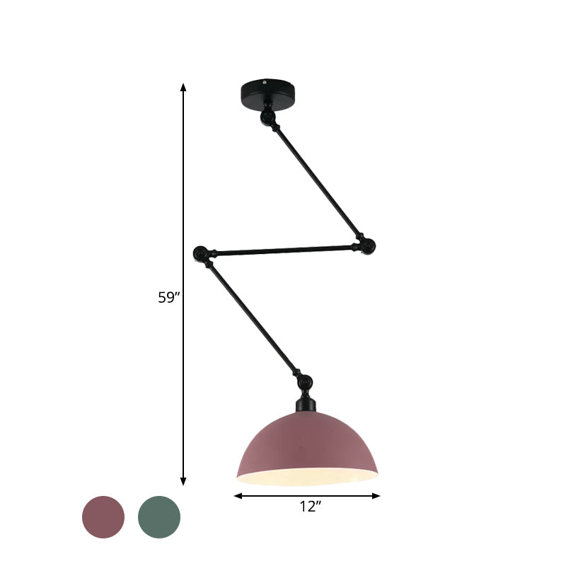 Macaron Iron Swing Arm Suspension Pendant Light With Green/Red Bowl Shade - Perfect For Dining