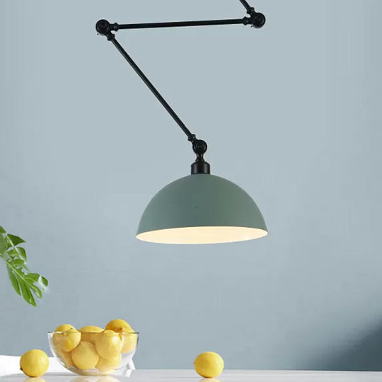 Macaron Iron Swing Arm Pendant Light With Vibrant Green/Red Bowl Shade - Ideal For Dining Tables