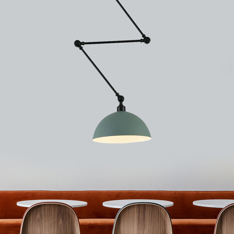 Macaron Iron Swing Arm Pendant Light With Vibrant Green/Red Bowl Shade - Ideal For Dining Tables