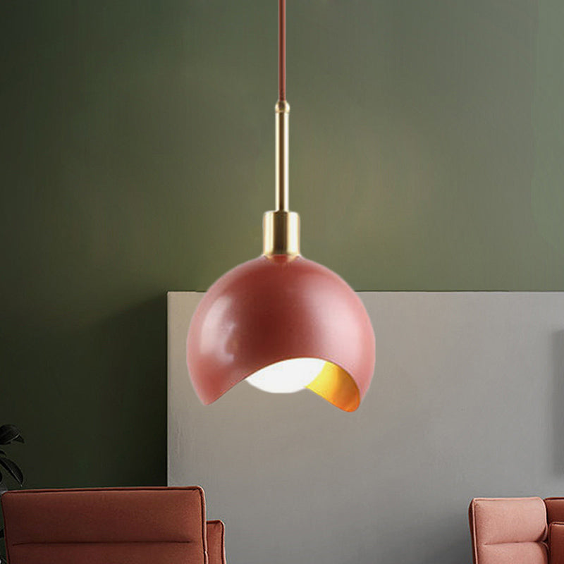 Red Quarter Sphere Pendant Lamp: Designer Single Metal Suspension Light With Waveform Edge