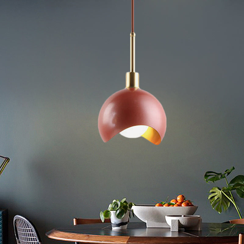 Red Quarter Sphere Pendant Lamp: Designer Single Metal Suspension Light With Waveform Edge