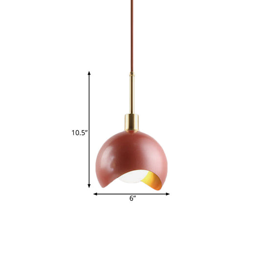 Designer Red Quarter Sphere Pendant Lamp With Waveform Edge And Metal Suspension Light