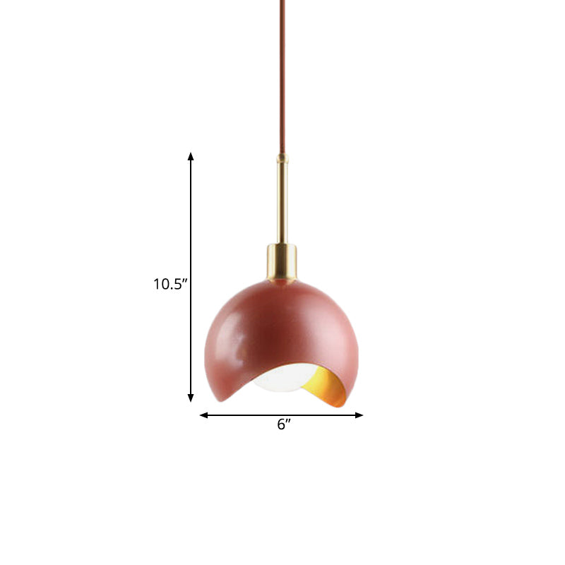 Red Quarter Sphere Pendant Lamp: Designer Single Metal Suspension Light With Waveform Edge