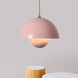 Macaron Dome Pendant Light With Inner Capsule Diffuser - Iron Finish 1 Head In Pink/Green/Yellow