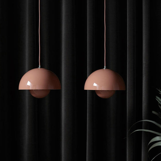 Macaron Dome Pendant Light With Inner Capsule Diffuser - Iron Finish 1 Head In Pink/Green/Yellow