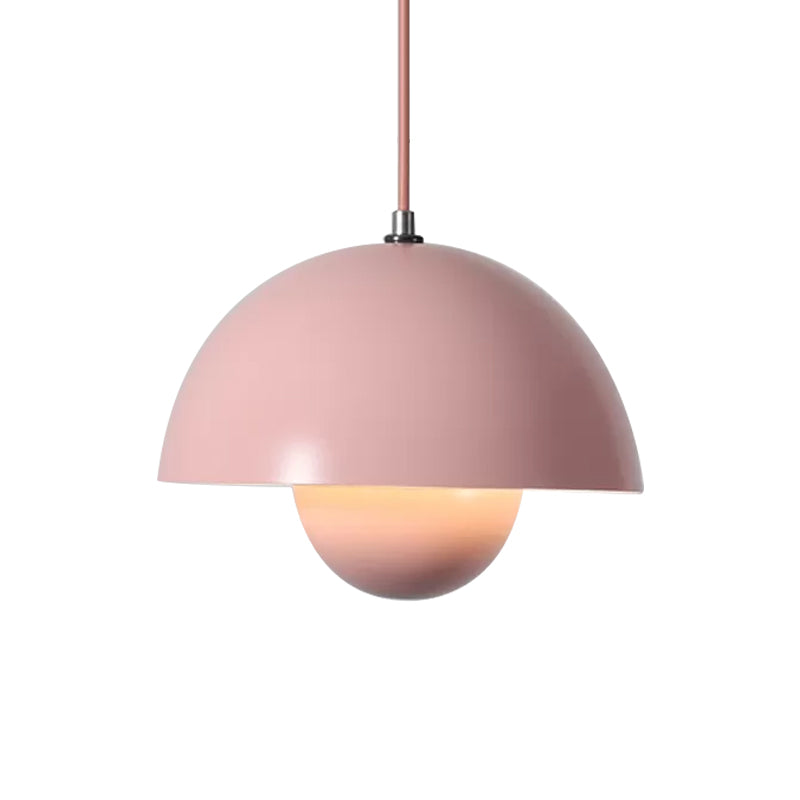 Macaron Dome Pendant Light With Inner Capsule Diffuser - Iron Finish 1 Head In Pink/Green/Yellow