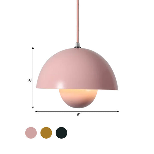 Iron Pendant Lamp With Colored Dome And Inner Diffuser For Dining Table - Pink/Green/Yellow