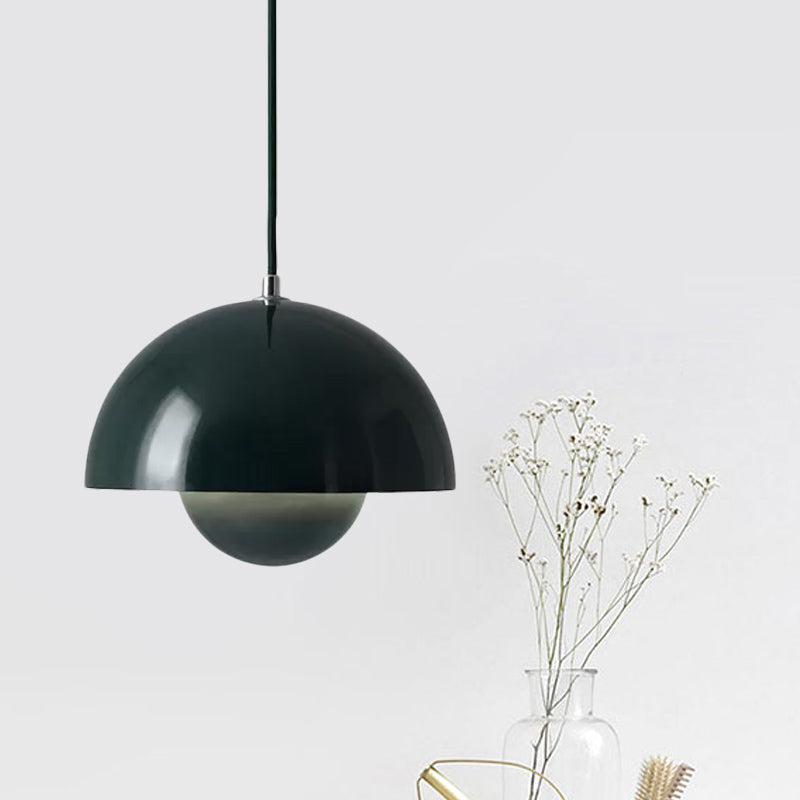 Macaron Dome Pendant Light With Inner Capsule Diffuser - Iron Finish 1 Head In Pink/Green/Yellow