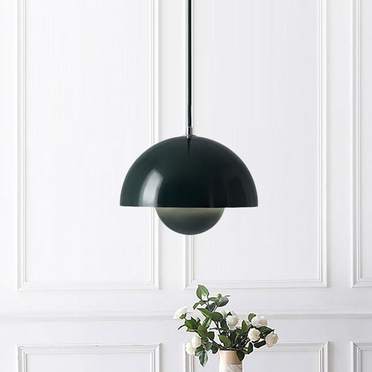 Iron Pendant Lamp With Colored Dome And Inner Diffuser For Dining Table - Pink/Green/Yellow