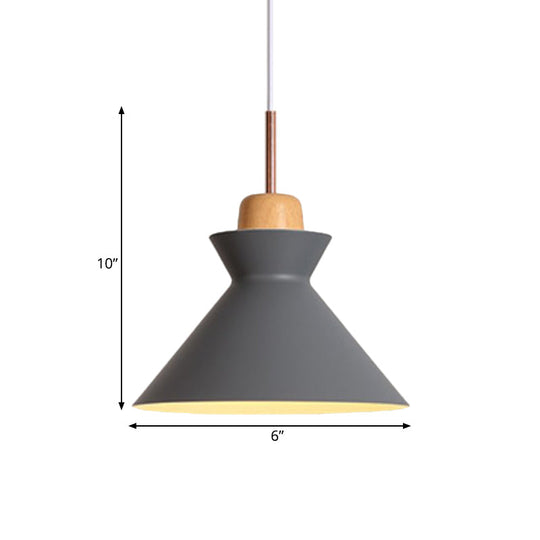 Funnel Suspension Pendant - Grey Nordic Ceiling Lamp With Wood Cork Accent 1 Light Aluminum Design