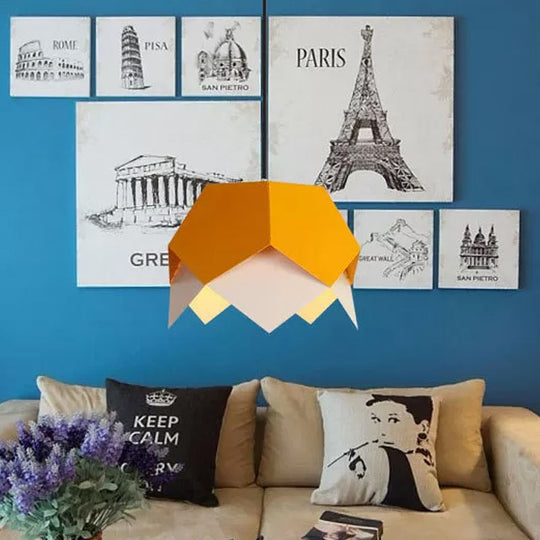 Scalloped Edge Macaron Hanging Light: Layered Iron Blue/Yellow Pendant Ceiling Light With 1 Bulb