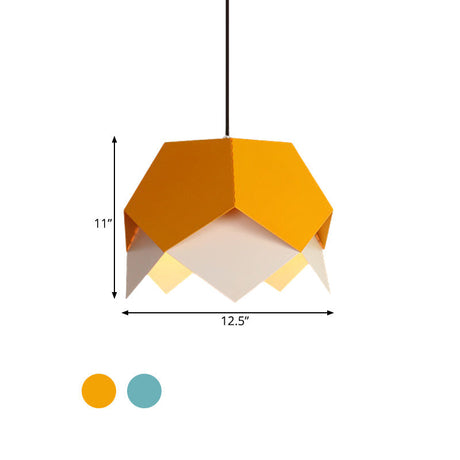 Iron Hanging Macaron Pendant Light - Scalloped Edge Blue/Yellow 1 Bulb