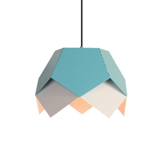 Scalloped Edge Macaron Hanging Light: Layered Iron Blue/Yellow Pendant Ceiling Light With 1 Bulb
