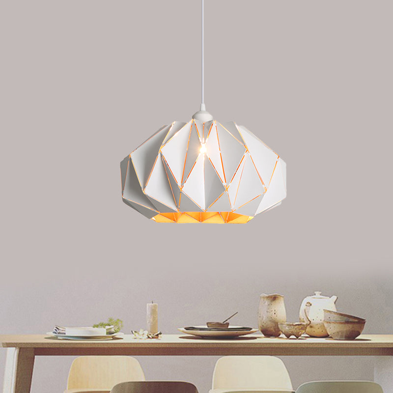 Nordic White/Black Living Room Pendant Lamp With Laser-Cut Iron Shade