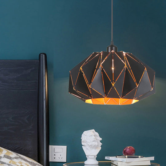 Nordic White/Black Living Room Pendant Lamp With Laser-Cut Iron Shade