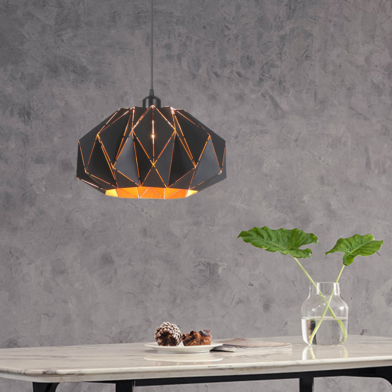 Nordic White/Black Pendant Lamp With Laser-Cut Iron Shade For Living Room