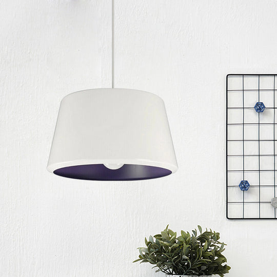 Minimalist Aluminum Pendant Light With White And Purple Inner Cone - 12/16 Wide