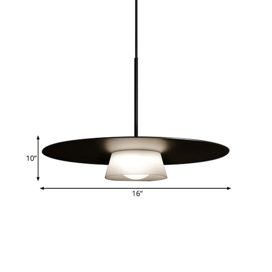 Minimalist Black And White Pendant Ceiling Light - Wide-Brim Hat Design Iron Construction 1-Bulb