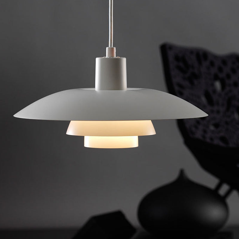 Nordic Aluminum 3-Layer Shade Pendant Lamp | Single White Ceiling Light For Sitting Room