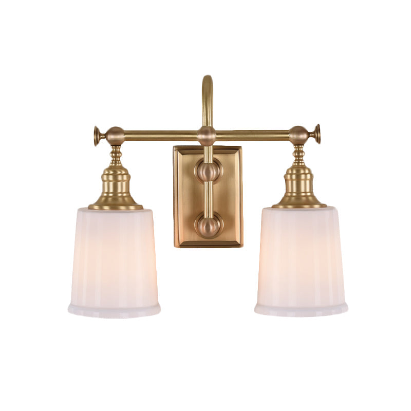 Gold Glass Bucket Vanity Lamp - Colonial 2-Head Bathroom Sconce Light In White/Clear