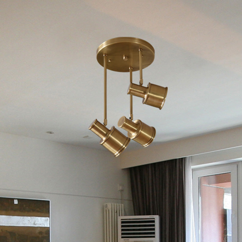 Rotatable Colonial Pendant Light Fixture - Gold Cylindrical Shape 3 Suspended Lights Hallway Cluster