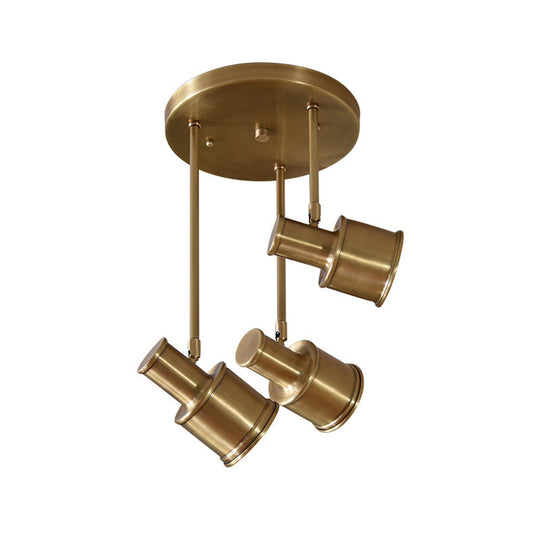 Rotatable Colonial Pendant Light Fixture - Gold Cylindrical Shape 3 Suspended Lights Hallway Cluster