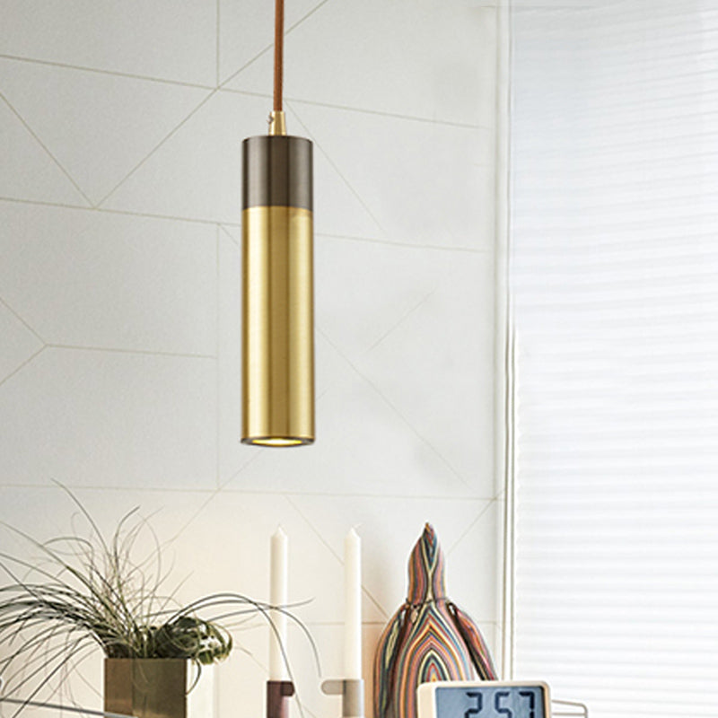 Modern Brass-Black 1-Light Metal Hanging Light Kit For Beer Bar Column Pendant